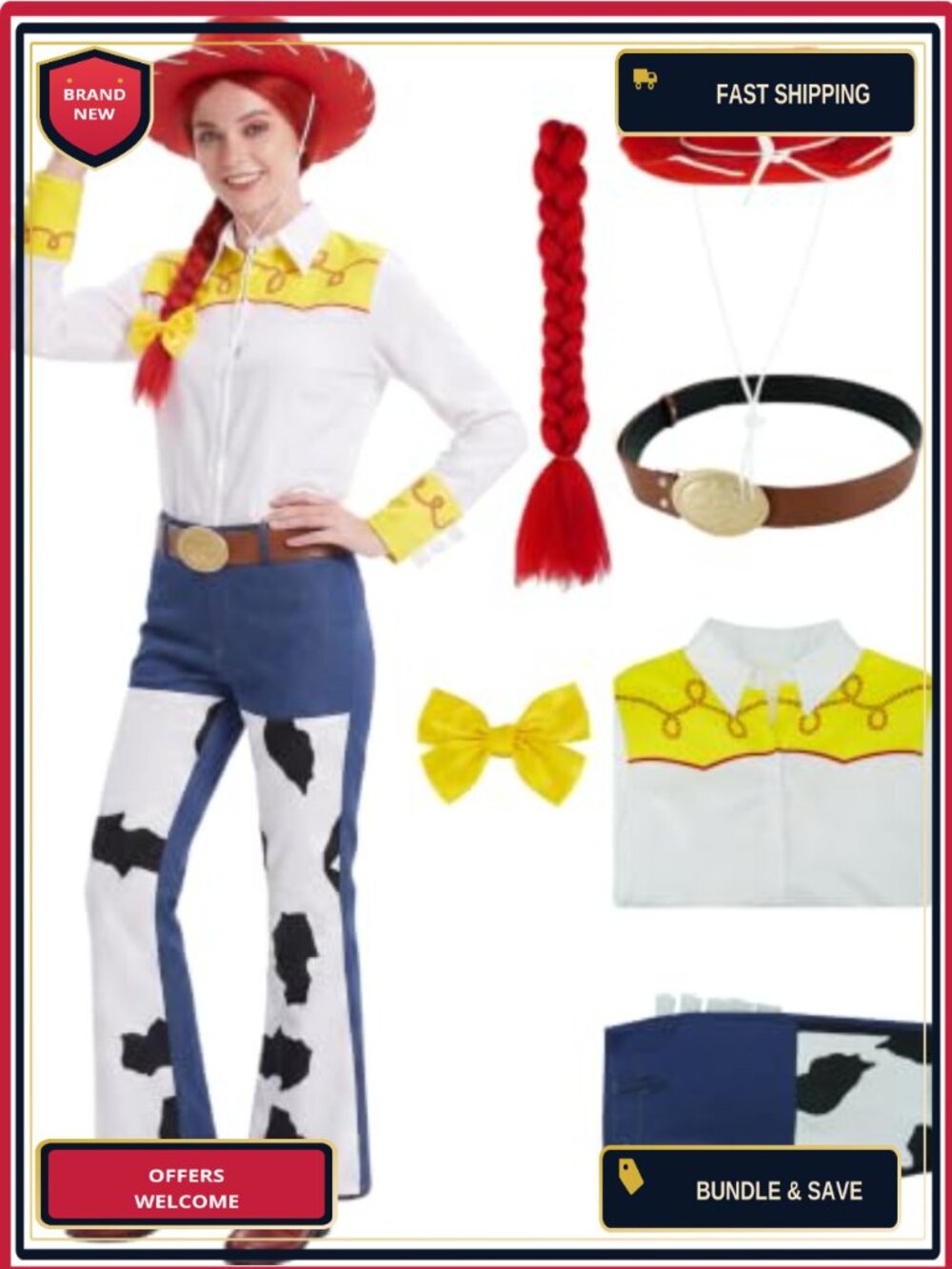 Cowgirl Costume Set Shirt Pants Hat Belt Bow Halloween Cosplay Outfit